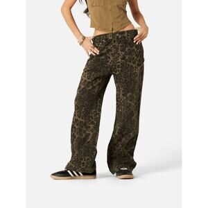 Aelfric Eden Jeans Women SZ 28 Brown Leopard Wide Leg Oversized Streetwear Y2K